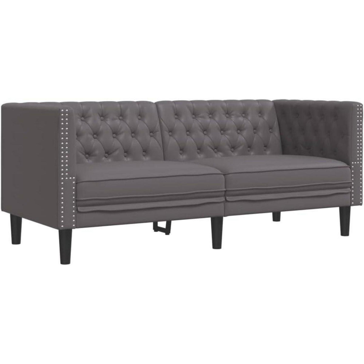Chesterfield Sofa 2-Sitzer + 3-Sitzer Grau Kunstleder