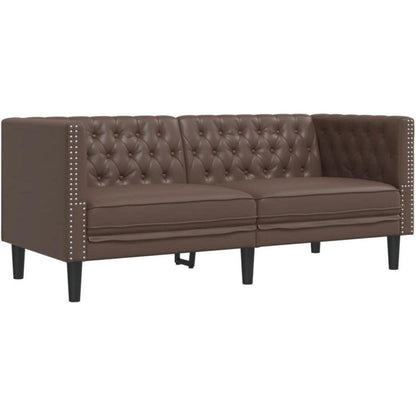 Chesterfield 2-Sitzer Sofa Braun Kunstleder Polstersofa