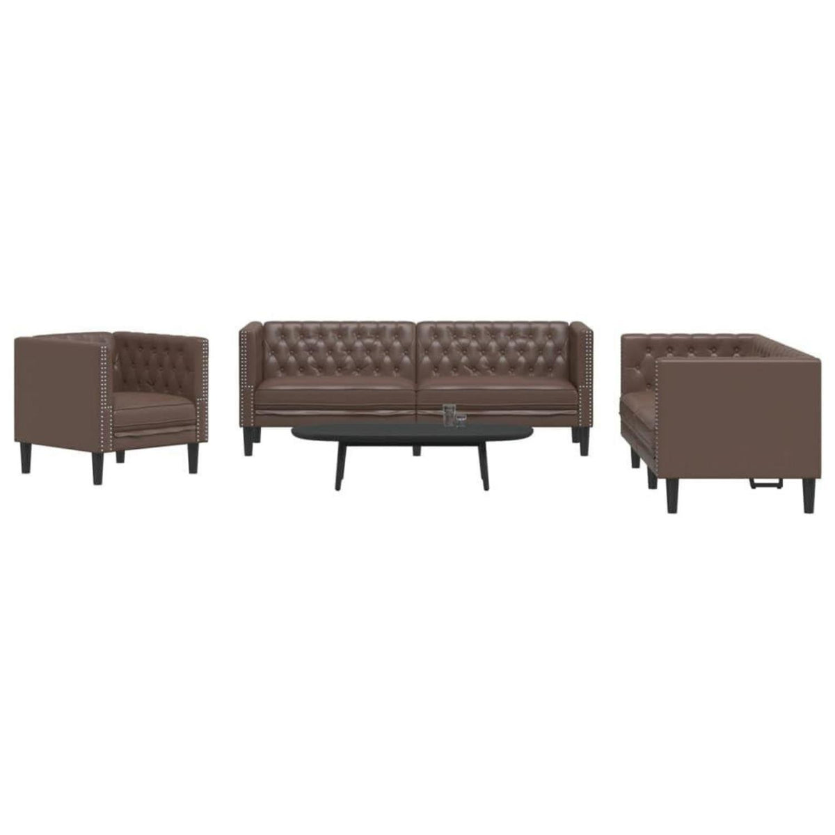 Chesterfield Polstersofa Braun – Sessel, 2-Sitzer & 3-Sitzer