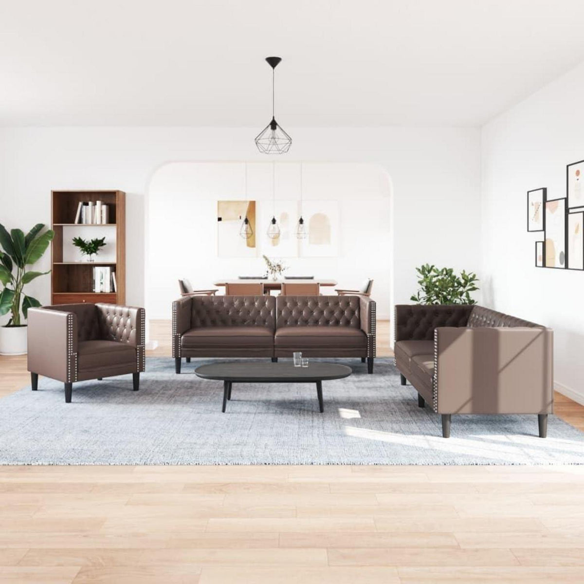 Chesterfield Polstersofa Braun – Sessel, 2-Sitzer & 3-Sitzer