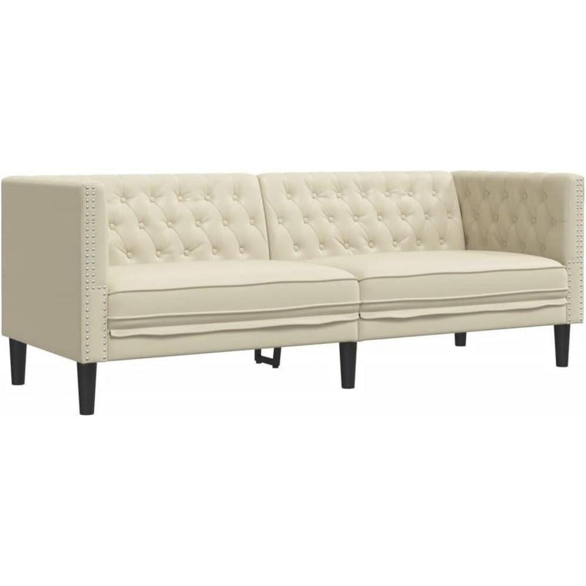 Chesterfield Sofa 3-Sitzer Creme Kunstleder Polstersofa