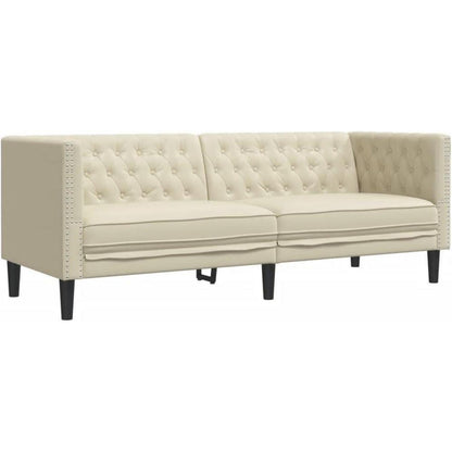Chesterfield Sofa 3-Sitzer Creme Kunstleder Polstersofa
