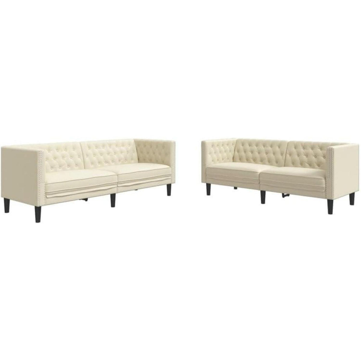 Chesterfield Sofa 2-Sitzer + 3-Sitzer Creme Kunstleder
