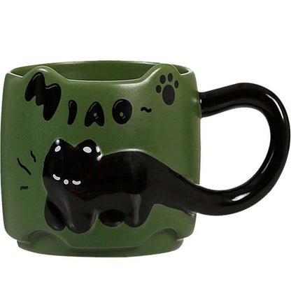 3D Katzen Tasse - Schwarze Katze Grün | Kaffeebecher für Katzenliebhaber