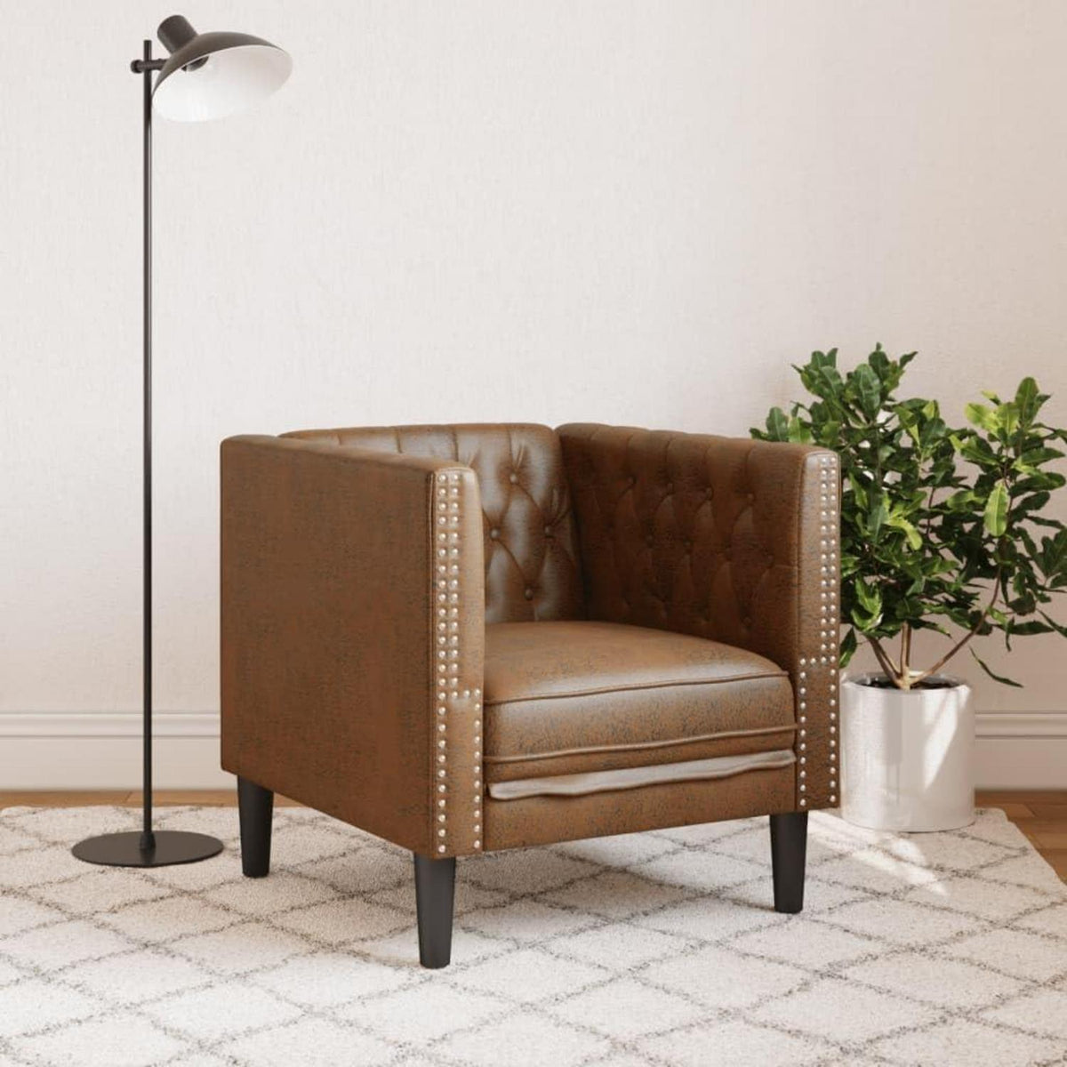 Chesterfield Sessel Braun Kunstleder – 1-Sitzer Polstersofa