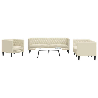 Chesterfield Polstersofa Creme Kunstleder – Sessel, 2-Sitzer, 3-Sitzer