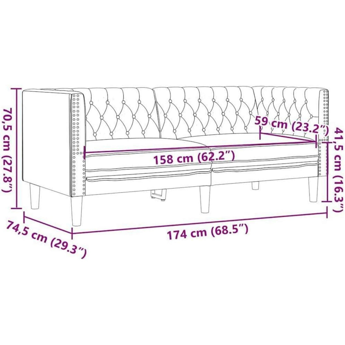 Chesterfield Polstersofa Grau – Sessel, 2-Sitzer & 3-Sitzer