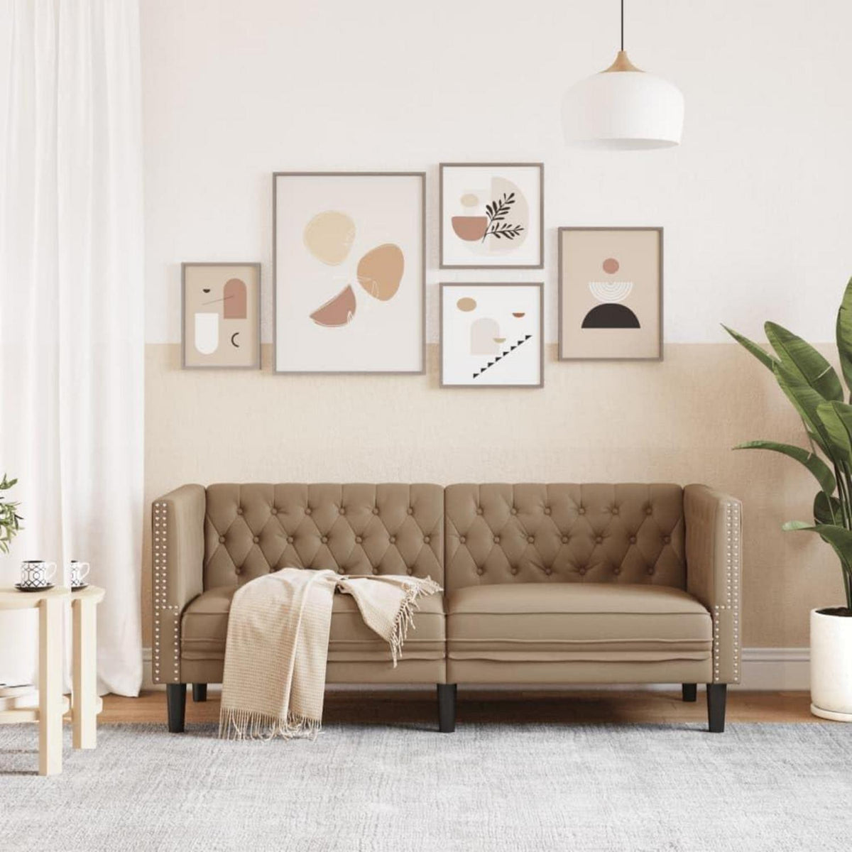 Chesterfield 2-Sitzer Sofa Kunstleder Cappuccino