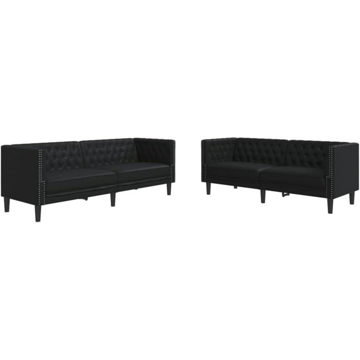 Chesterfield Sofa 2-Sitzer & 3-Sitzer Schwarz Kunstleder