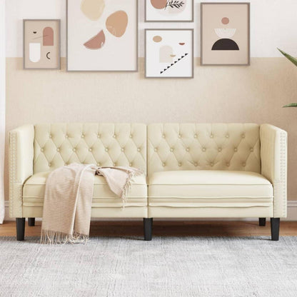 Chesterfield Sofa 2-Sitzer Creme Kunstleder Polstersofa