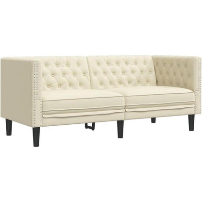 Chesterfield Sofa 2-Sitzer Creme Kunstleder Polstersofa