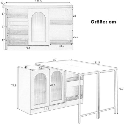 Klappbarer Esstisch mit Stauraum & Schublade – Schwarz 121.5x76.7cm
