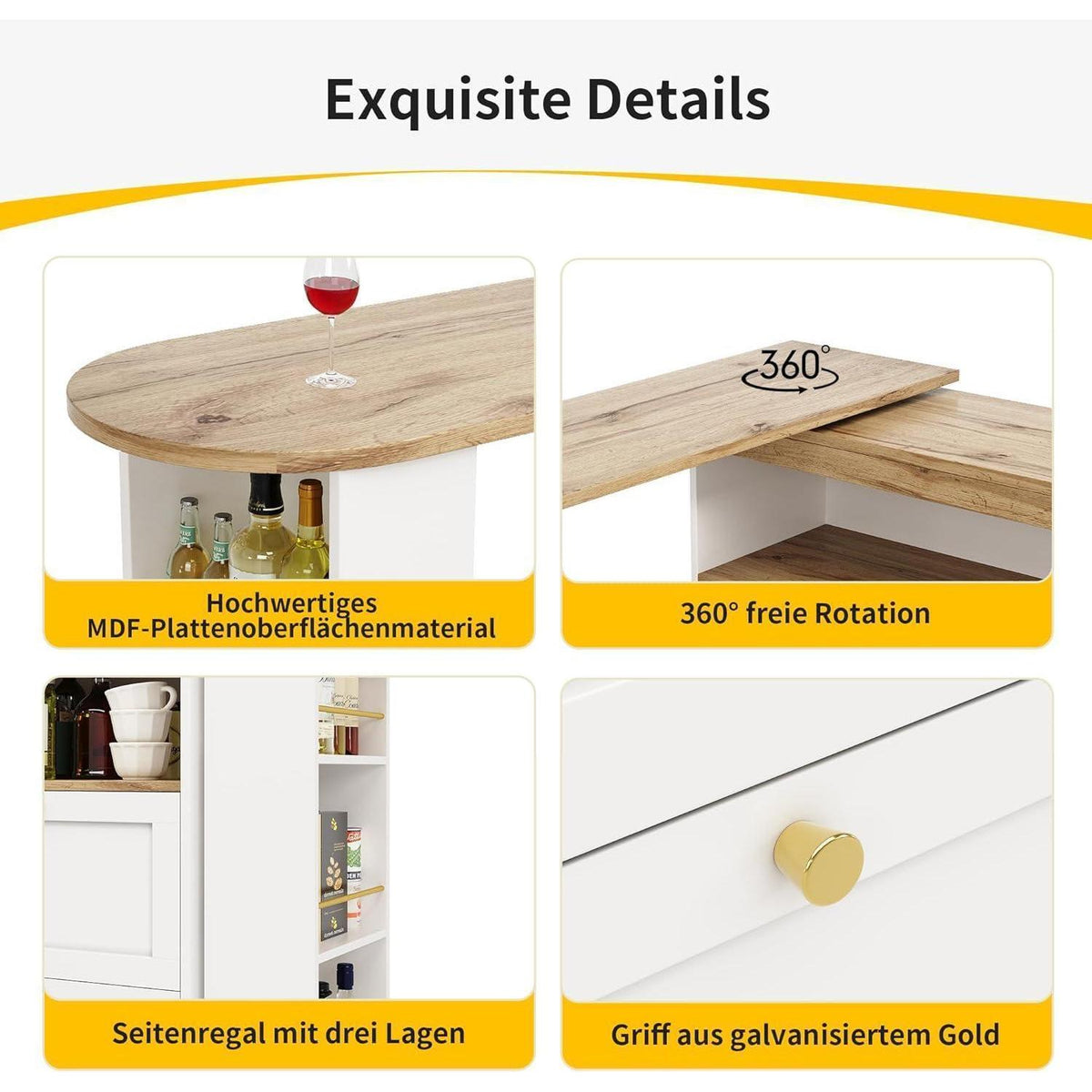 Klappbarer Esstisch mit Stauraum & Schublade – Weiß + Holz 138x104cm