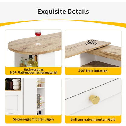 Klappbarer Esstisch mit Stauraum & Schublade – Weiß + Holz 138x104cm
