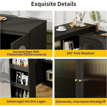 Klappbarer Esstisch mit Stauraum & Schublade – 120x103cm Schwarz