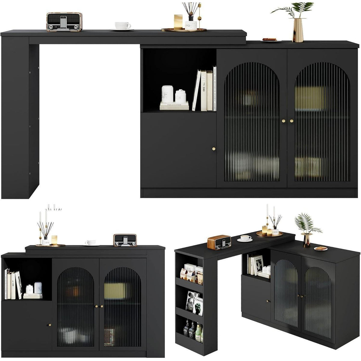 Klappbarer Esstisch mit Stauraum & Schublade – 120x103cm Schwarz