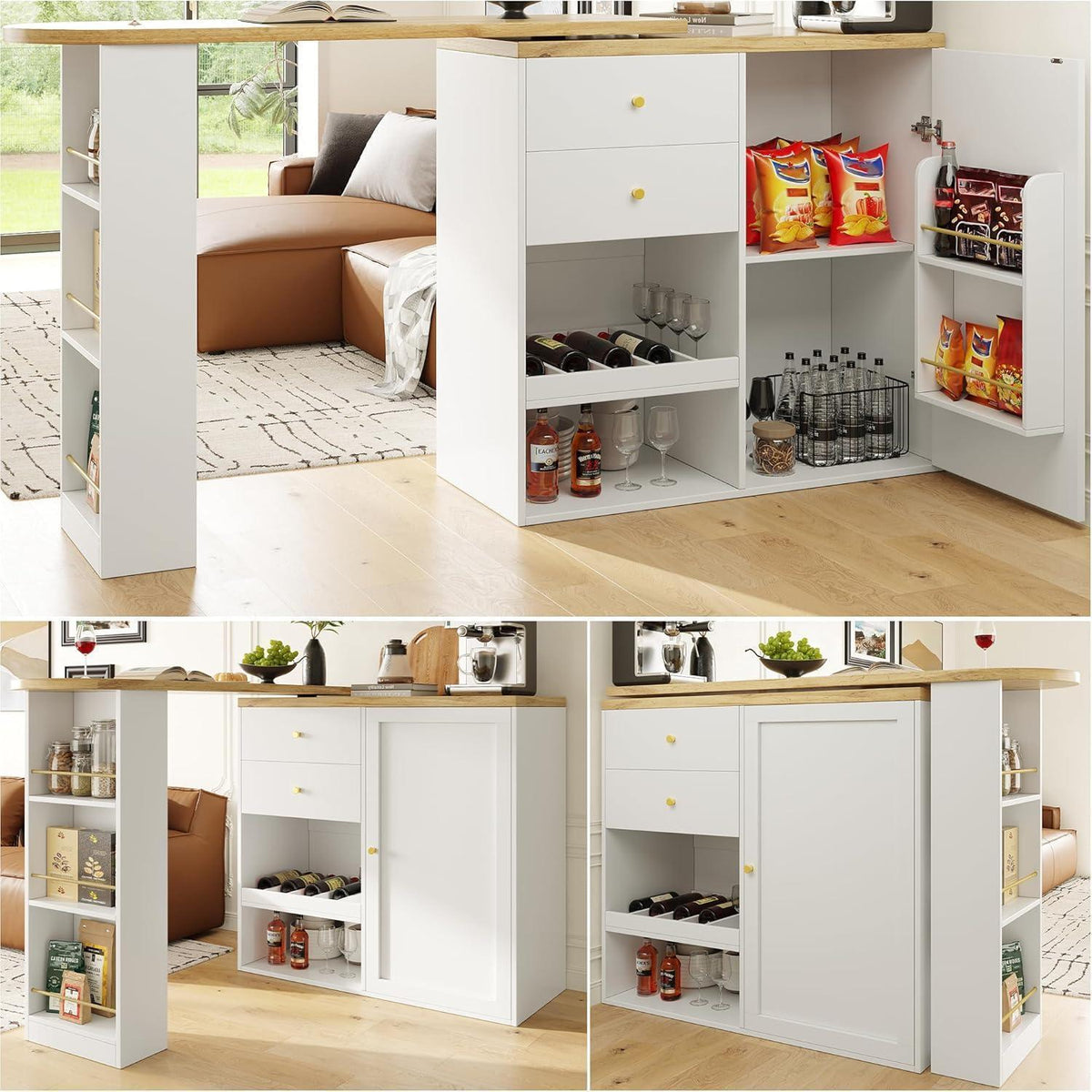 Klappbarer Esstisch mit Stauraum & Schublade – Weiß 138x104cm