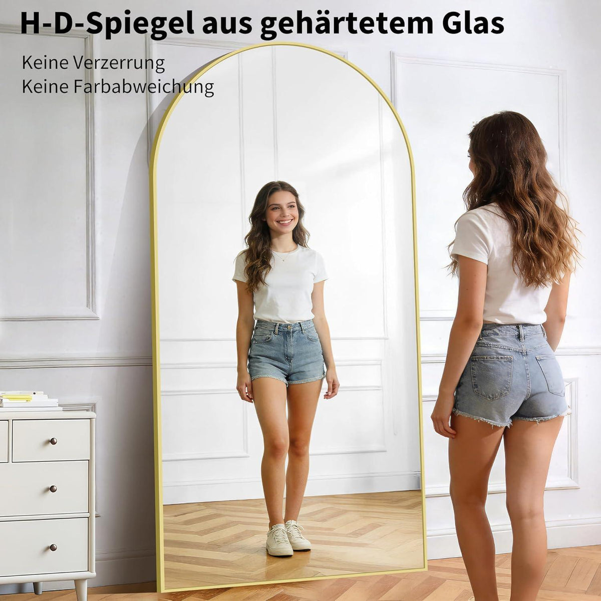 Großer Ganzkörperspiegel mit Goldrahmen – Stehend, Hängend, Anlehnbar