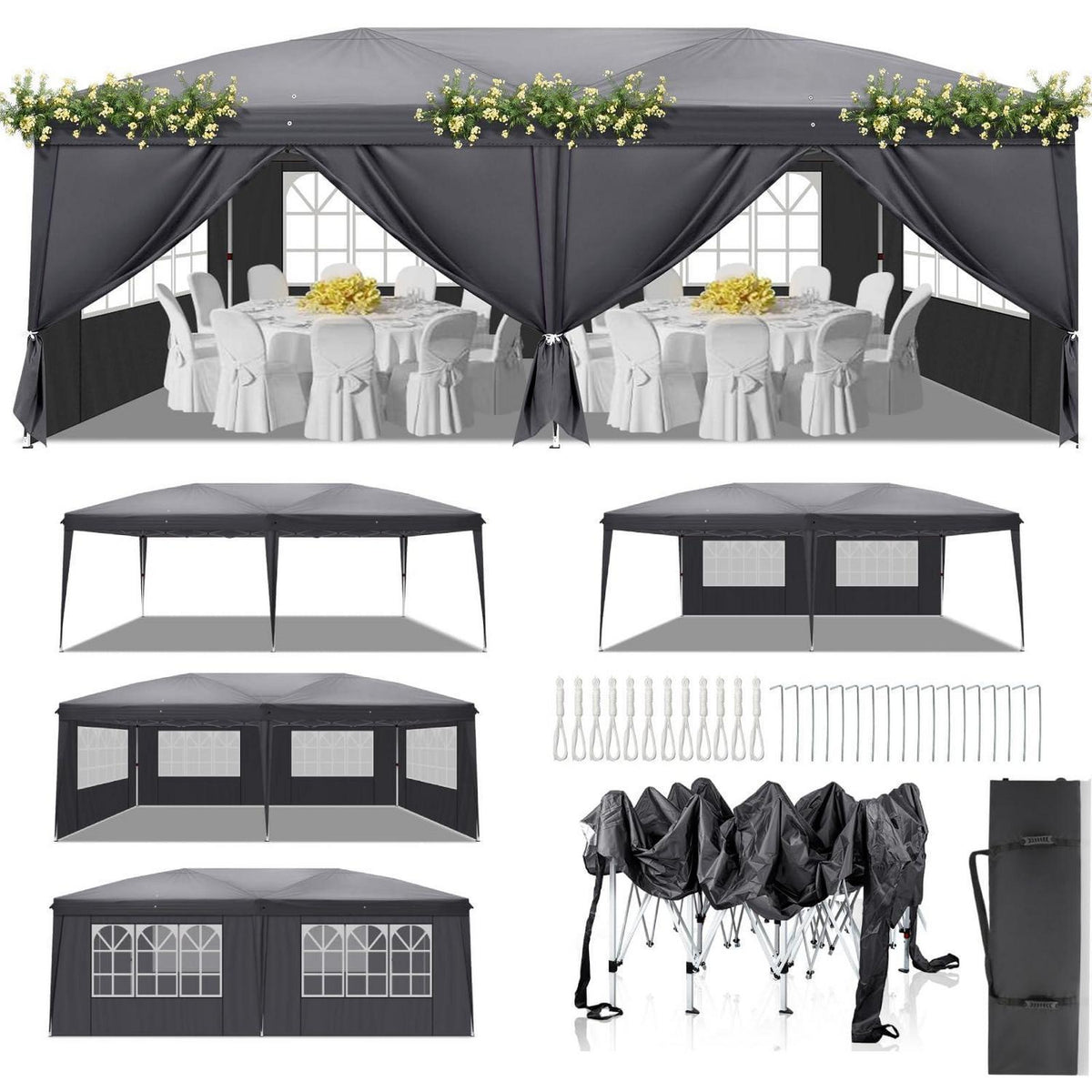 Faltpavillon 3x6m mit Stahlrahmen & 6 Seitenteilen – Winterfest & UV-Schutz