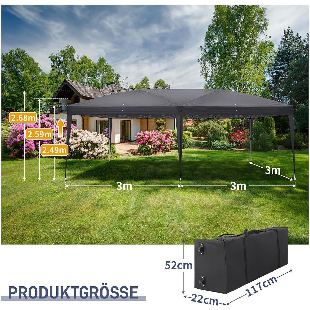 Faltpavillon 3x6m mit Stahlrahmen & 6 Seitenteilen – Winterfest & UV-Schutz