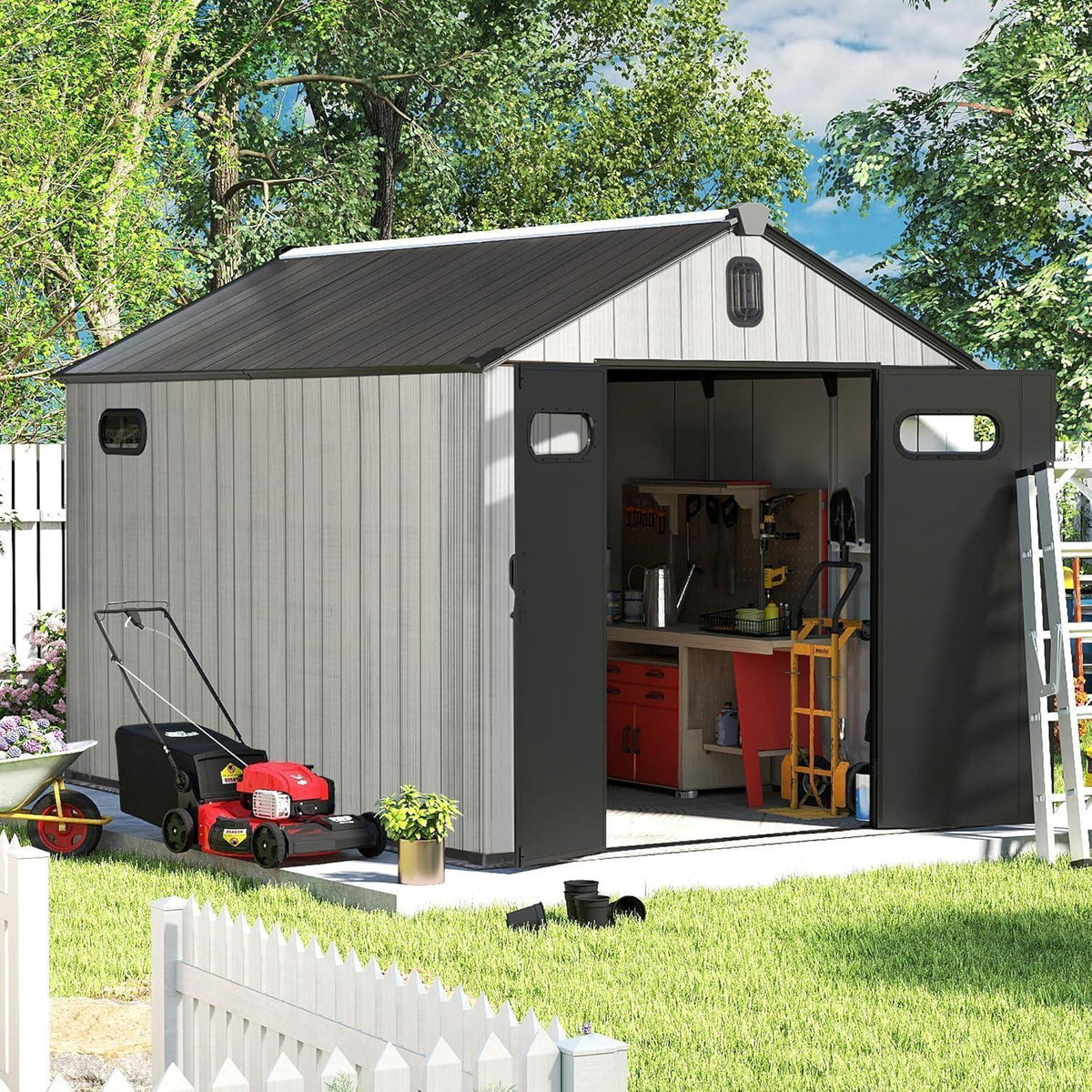 Gartenhaus Kunststoff Grau – 2,4 x 3,6 m, Gerätehaus
