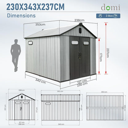 Gartenhaus Kunststoff Grau – 2,4 x 3,6 m, Gerätehaus