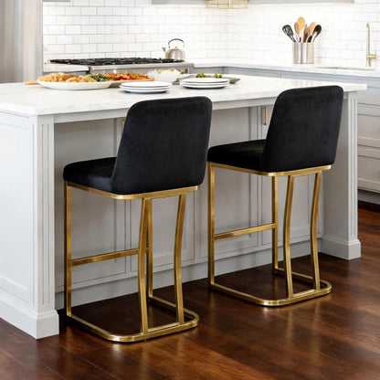 Barhocker 2er Set Samt mit goldenen Beinen