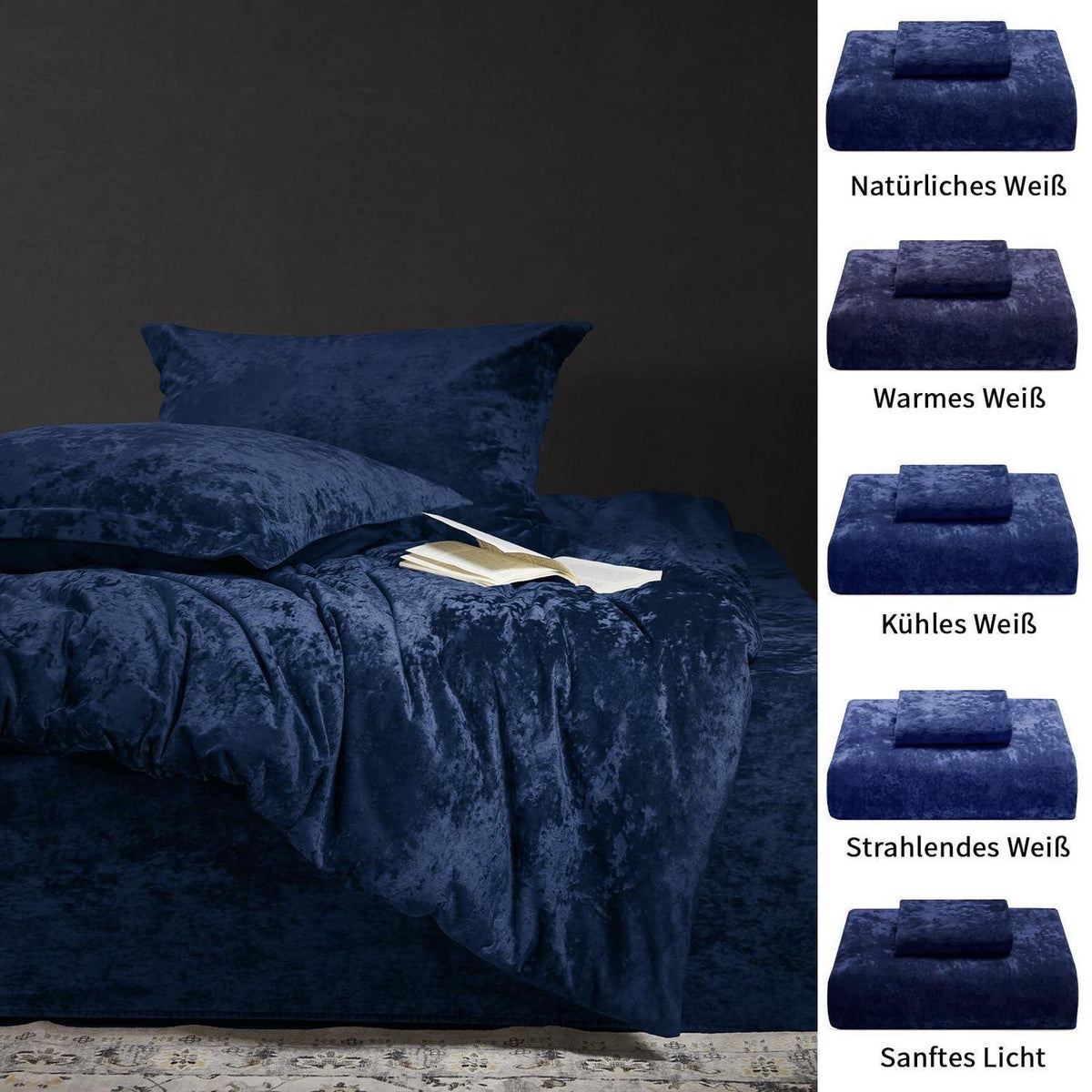 Samt Bettwäsche Set 135x200 Marine Blau, 4-teilig Luxus