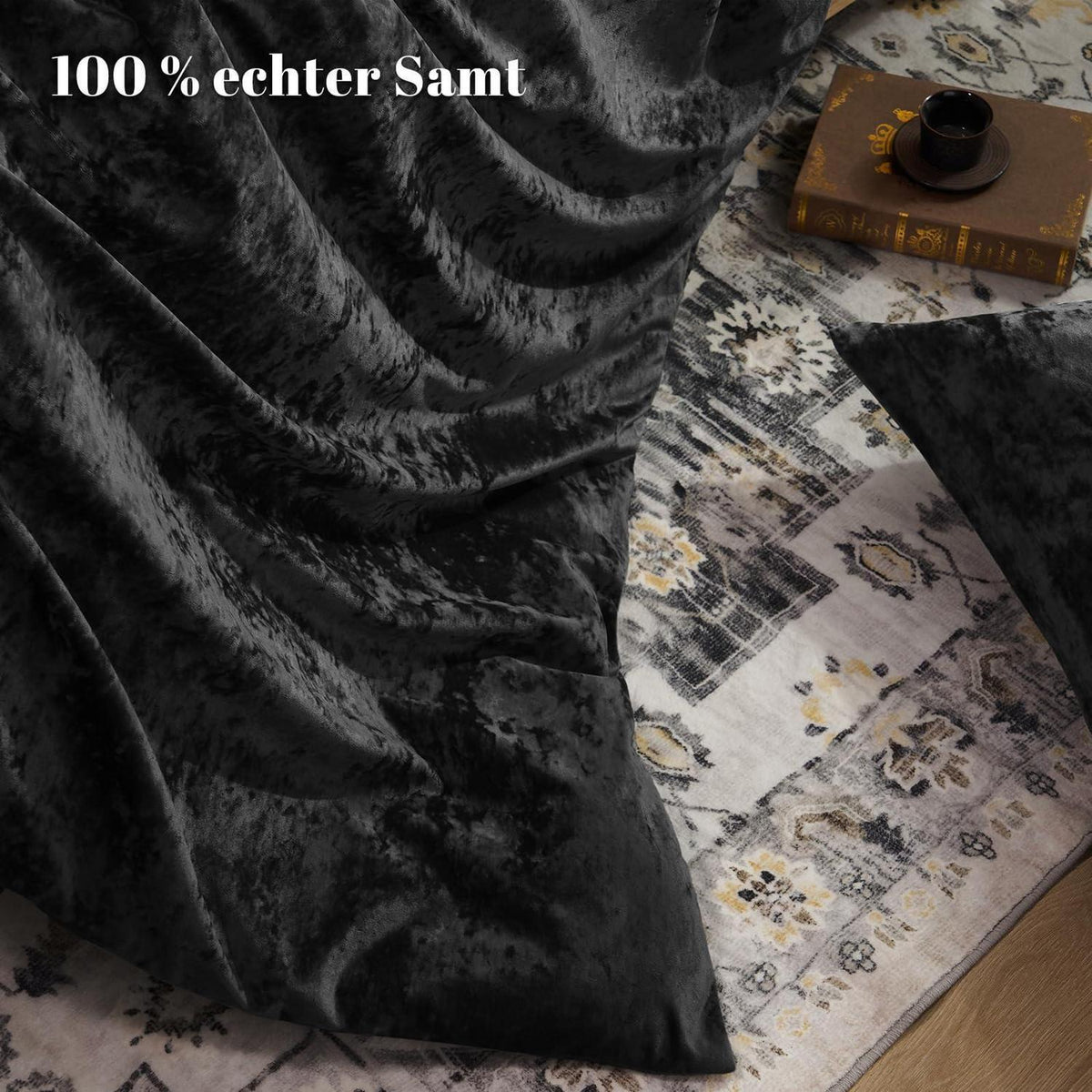 Samt Bettwäsche Set 135x200 Schwarz, 4-teilig Luxus