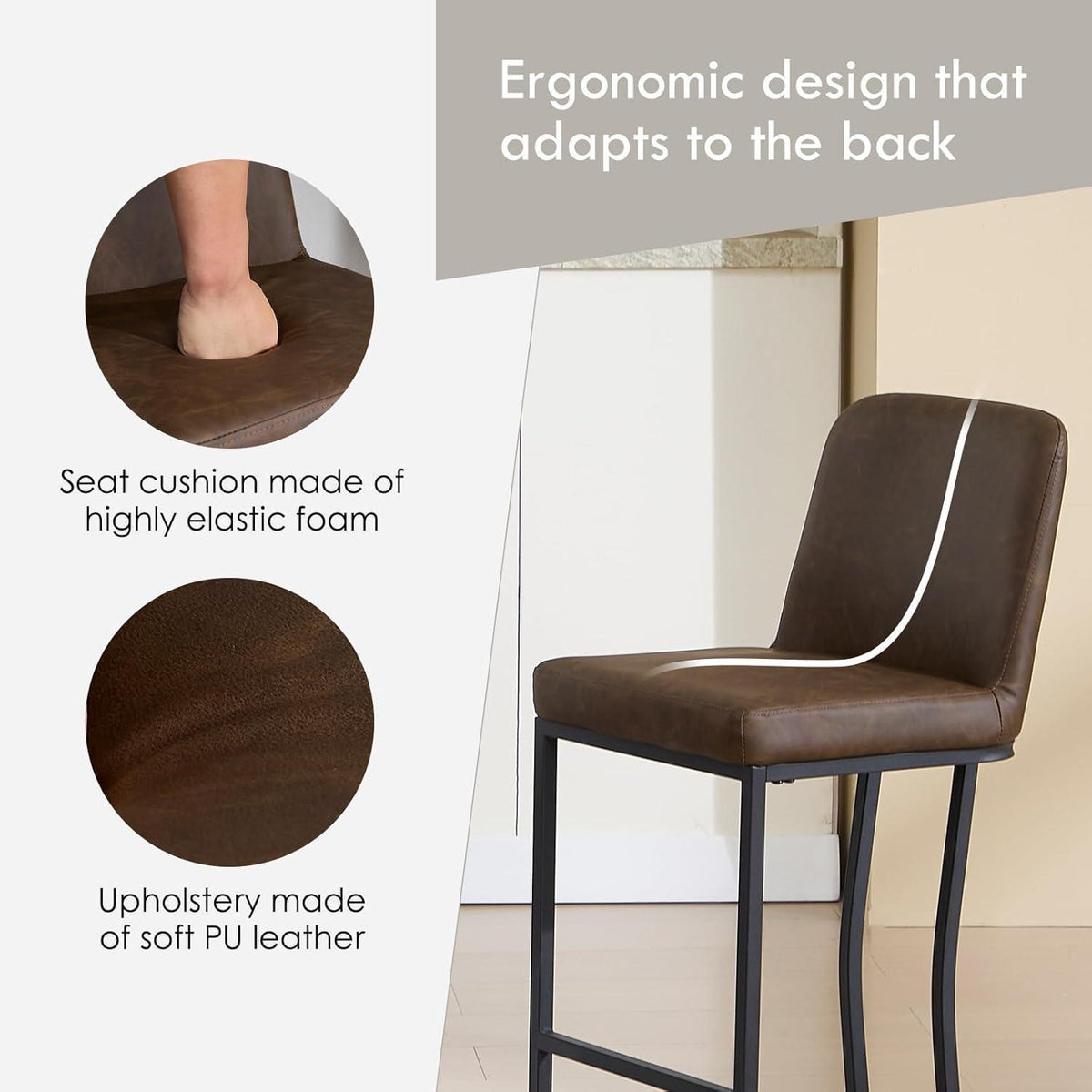 Barhocker 2er Set, Braun – Bequeme Tresenstühle in Lederoptik