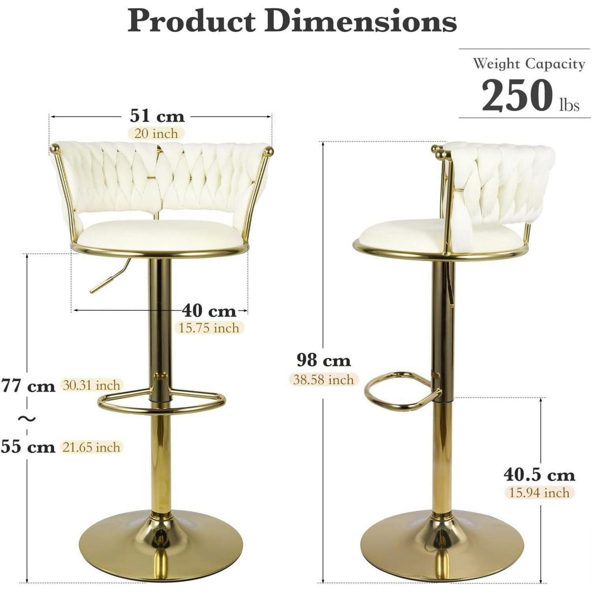 Höhenverstellbarer Barhocker 2er Set – Gold/Beige