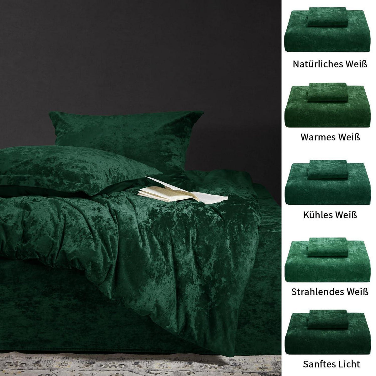 Samt Bettwäsche Set 135x200 Smaragd Grün, 4-teilig