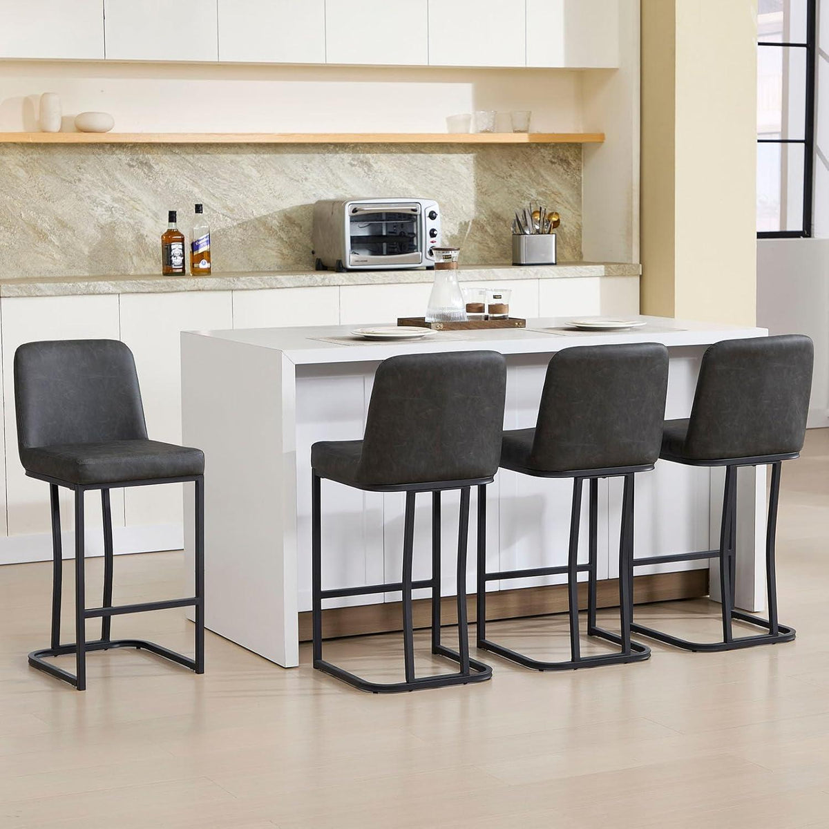 Barhocker Set Grau – Gepolsterte Tresenstühle mit Metallbein