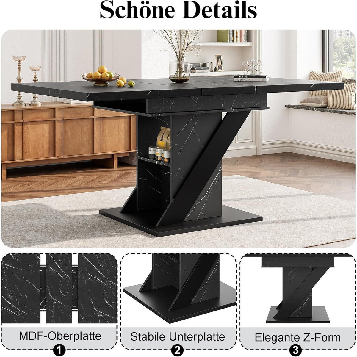 Ausziehbarer Esstisch (110-140x80cm) – Modern & Platzsparend