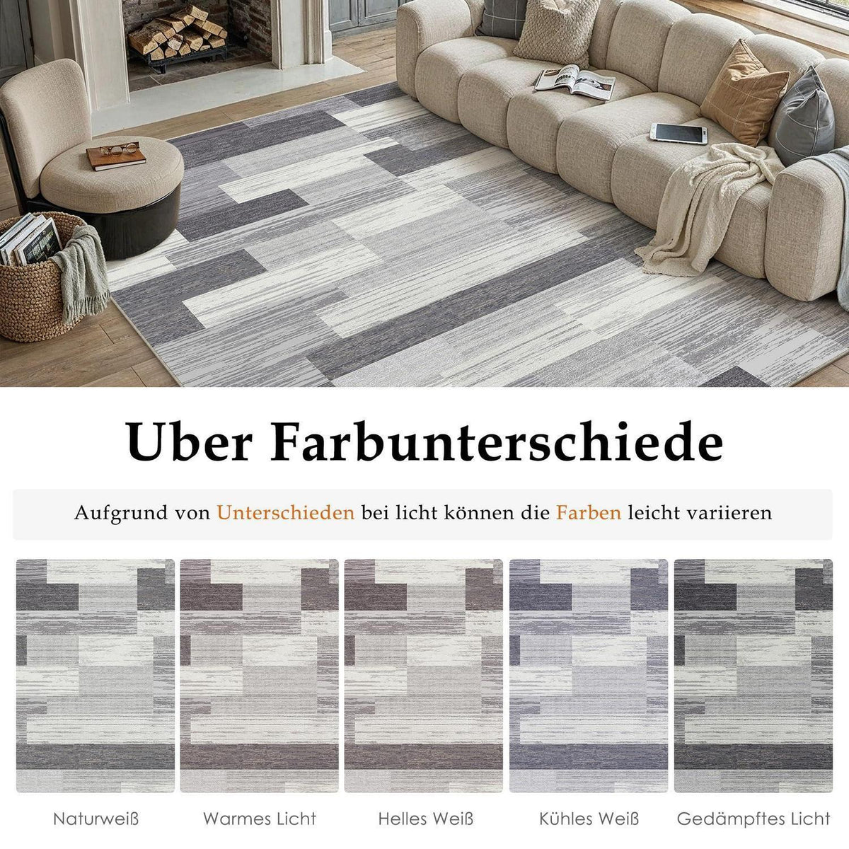 Grauer Teppich 160x230cm Waschbar Modern Rechteckig