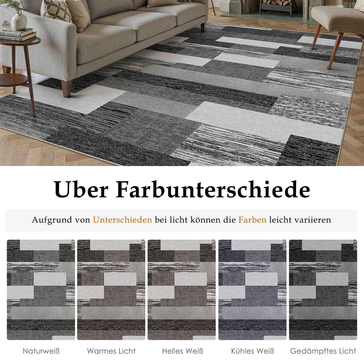 Waschbarer Teppich Schwarz 300x400cm – Modern & Rutschfest