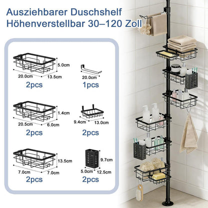 Teleskop Duschregal ohne Bohren mit 6 Körben & Handtuchstange