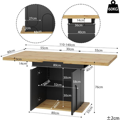 Teleskoptisch 110-140cm – Ausziehbarer Esstisch für 4-6 Personen