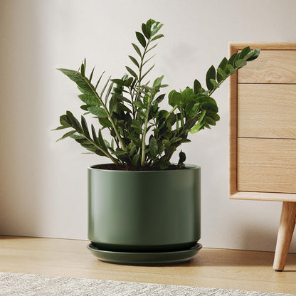 Keramik Blumentopf 25cm mit Untersetzer & Drainageloch – Grün