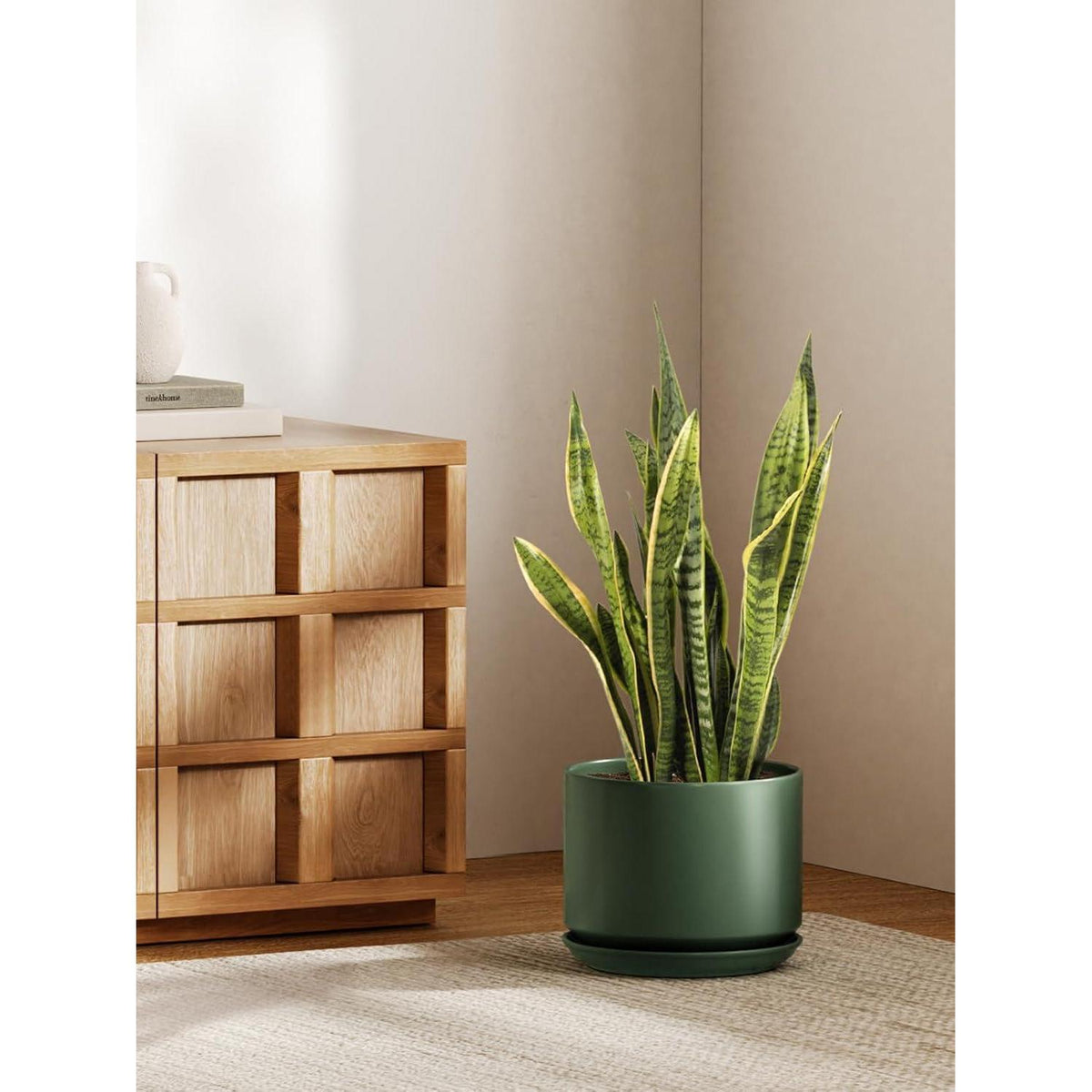 Keramik Blumentopf 25cm mit Untersetzer & Drainageloch – Grün
