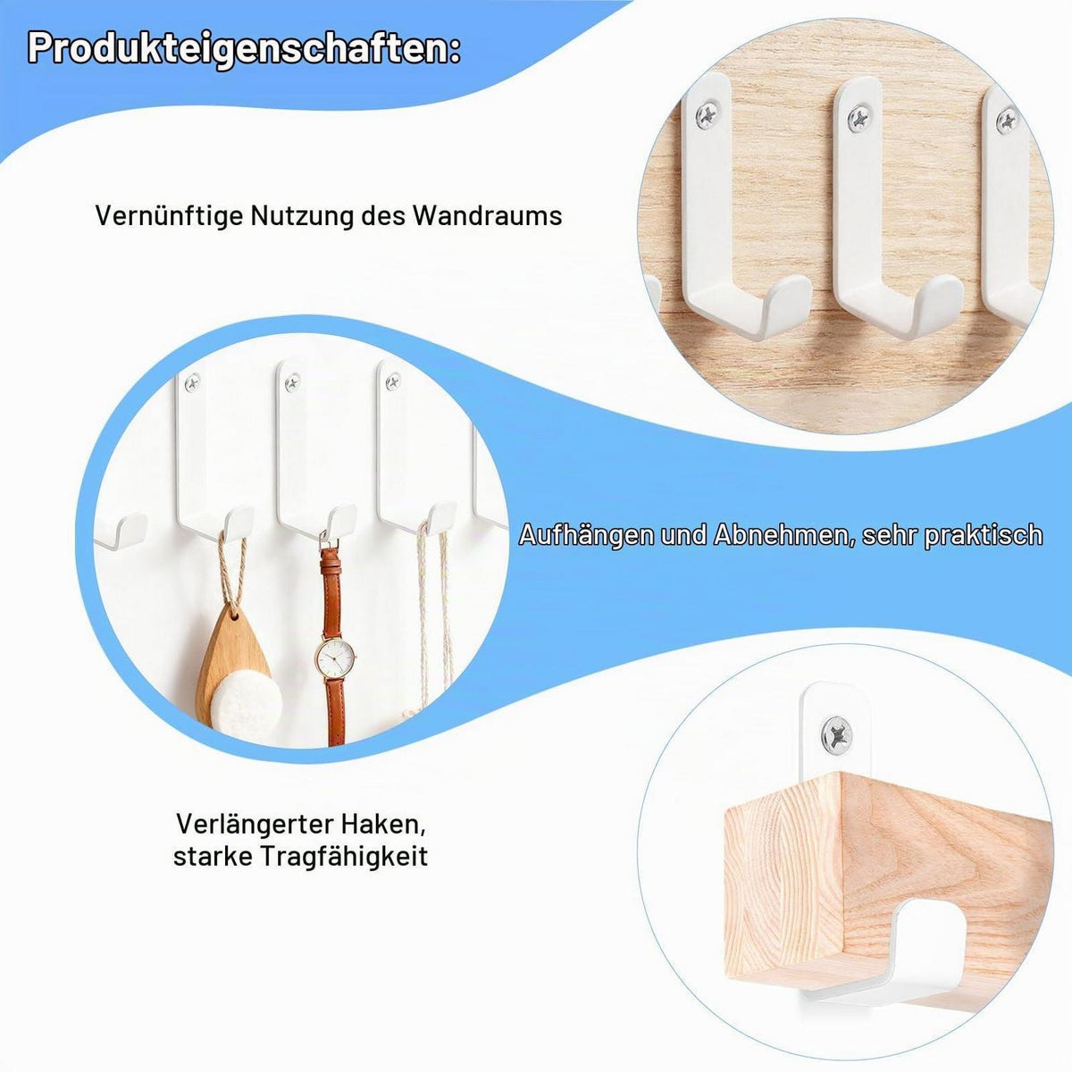 Kleiderhaken Wand Weiß 5 Stück mit Schrauben