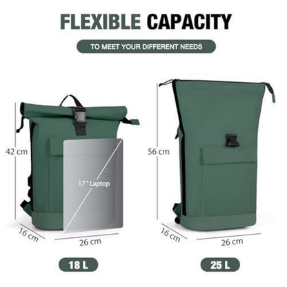 Rolltop Rucksack Dunkelgrün – Wasserdichter 17" Laptop Rucksack