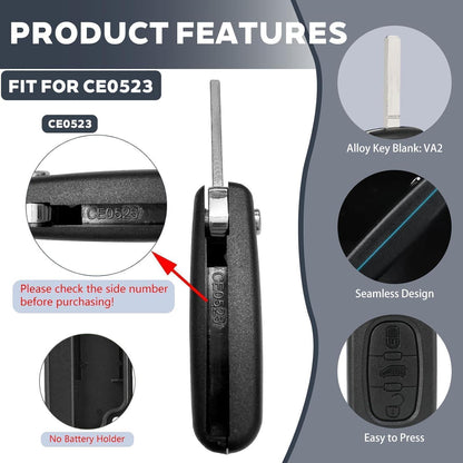3-Tasten Autoschlüssel Gehäuse CE0523 VA2 für Peugeot/Citroen/Fiat/Toyota
