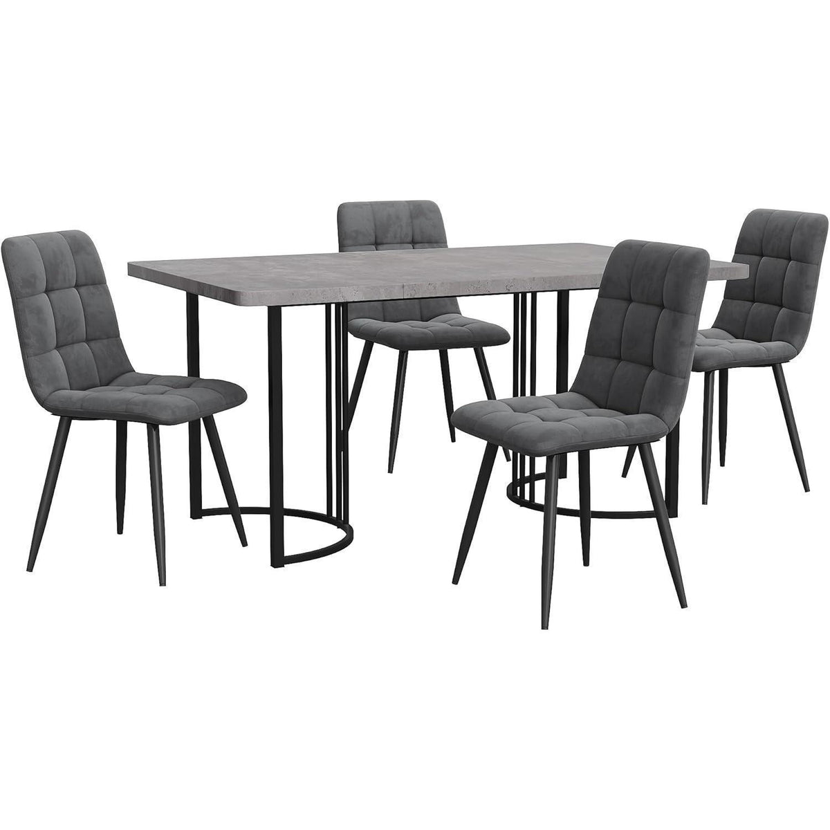 Essgruppe Schwarz-Grau: Esstisch mit 4 Samtstühlen 140x80cm