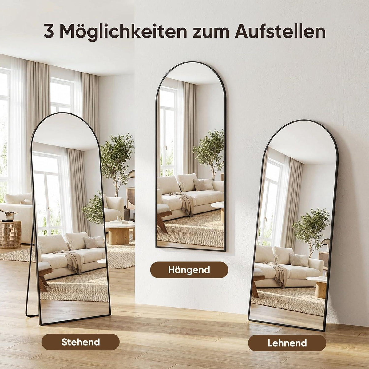 Ganzkörperspiegel gebogen 200x97cm – Standspiegel Schwarz