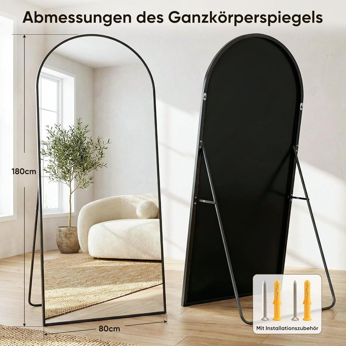 Ganzkörperspiegel gebogen 200x97cm – Standspiegel Schwarz