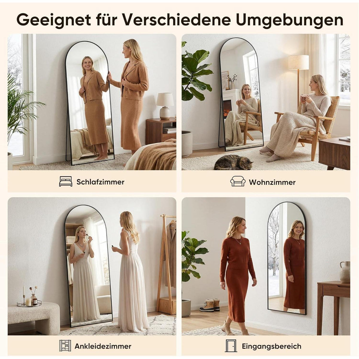 Ganzkörperspiegel gebogen 200x97cm – Standspiegel Schwarz