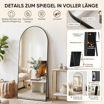 Ganzkörperspiegel gebogen, 180x82cm, Standspiegel Schwarz