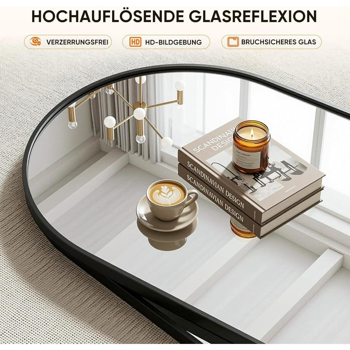 Ganzkörperspiegel gebogen, 206x105cm, Standspiegel Schwarz