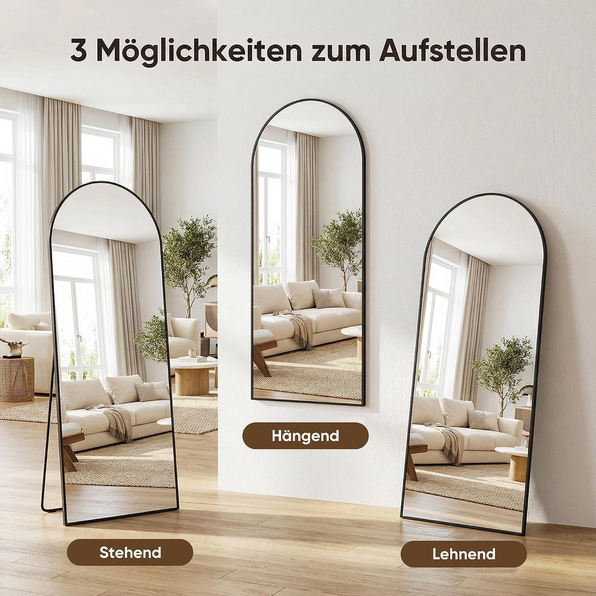 Ganzkörperspiegel gebogen, Standspiegel Schwarz 163x54cm